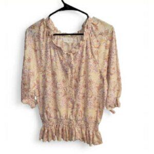 Anthropologie - Melloday Ruched Peplum Top Cottagecore Blouse